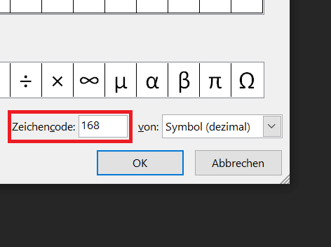Symbole de case à cocher avec code de caractère 168