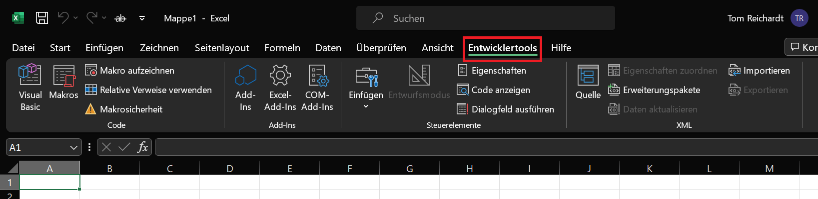 Le volet Outils de développement dans Excel