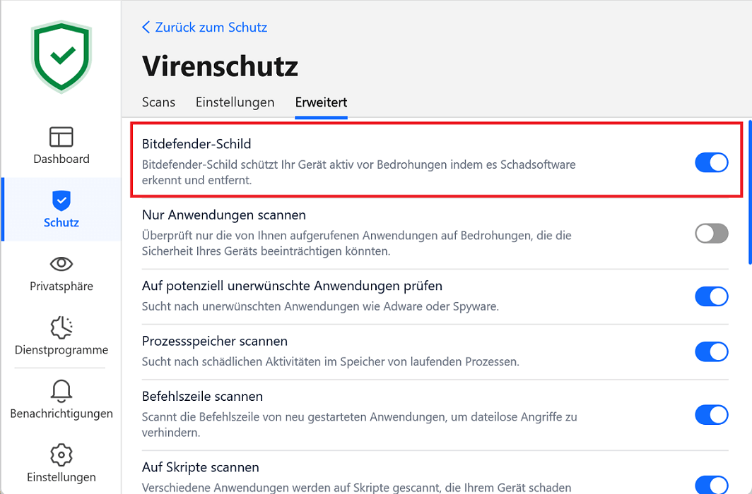 Désactivez Bitdefender dans les paramètres