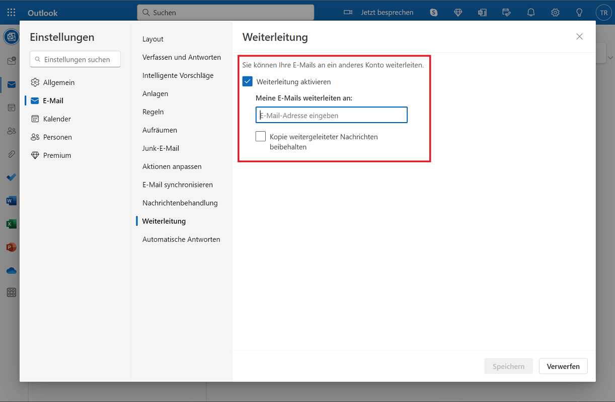 Configurer le transfert de courrier électronique dans la version Web d'Outlook