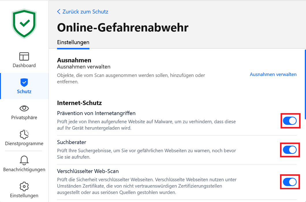 Paramètres de sécurité en ligne
