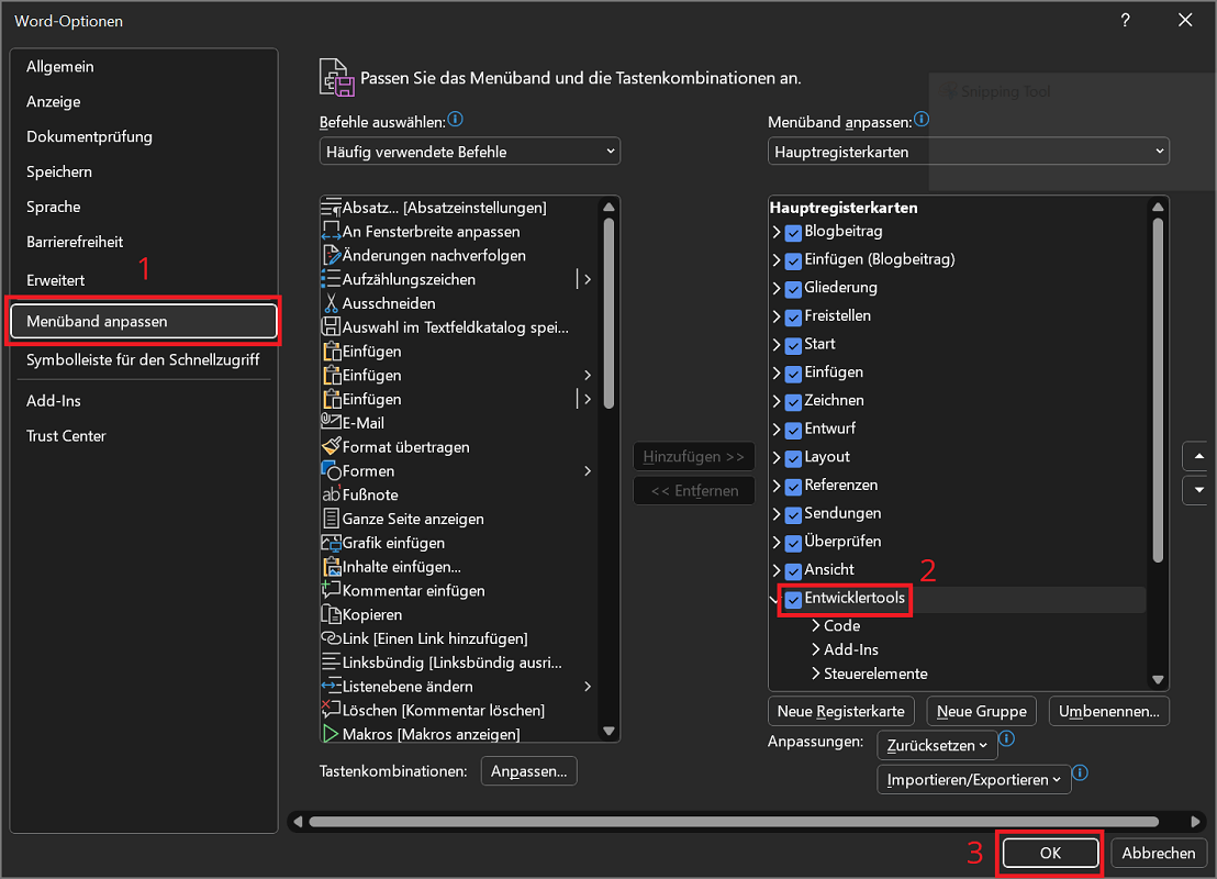 Activer les outils de développement dans Word