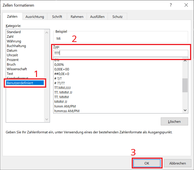 Afficher la date Excel avec le jour de la semaine dans une version courte