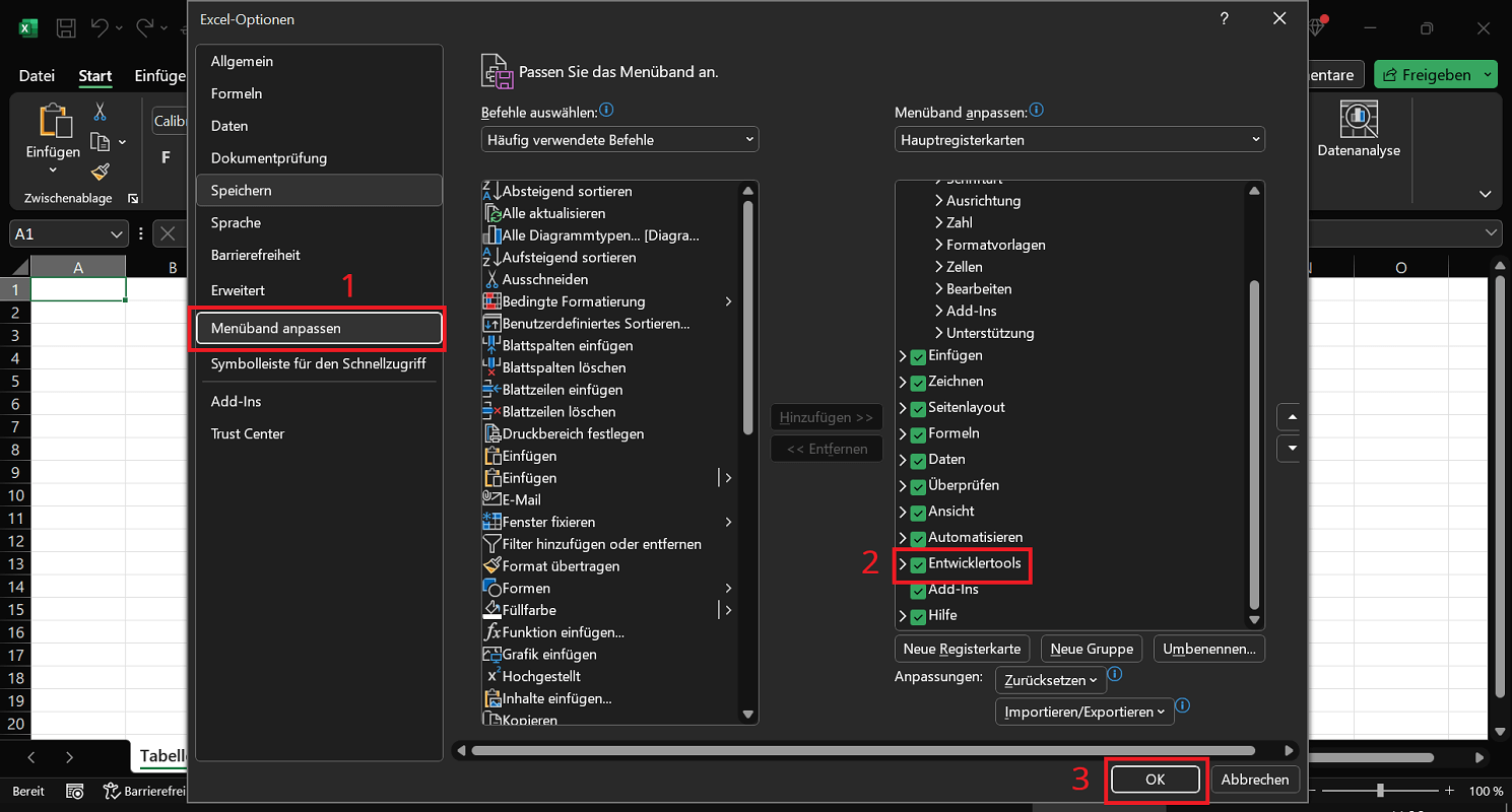 Ajouter des outils de développement dans Excel