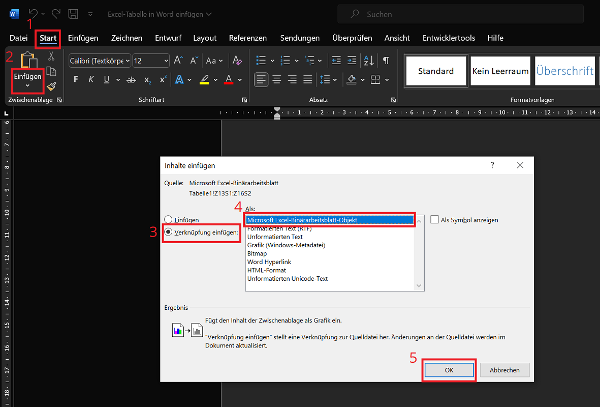 Lier un tableau Excel dans Word