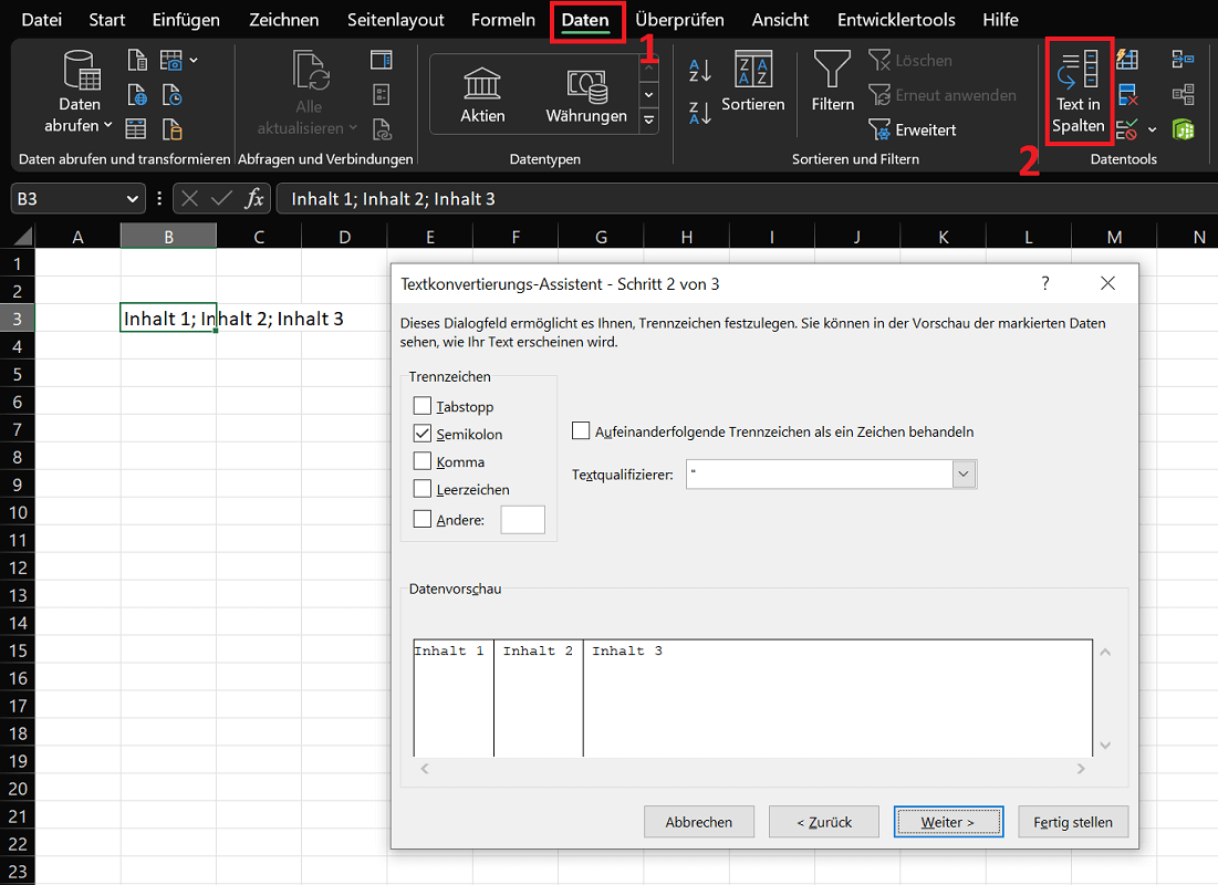 Fractionner une cellule dans Excel avec l'assistant de conversion de texte