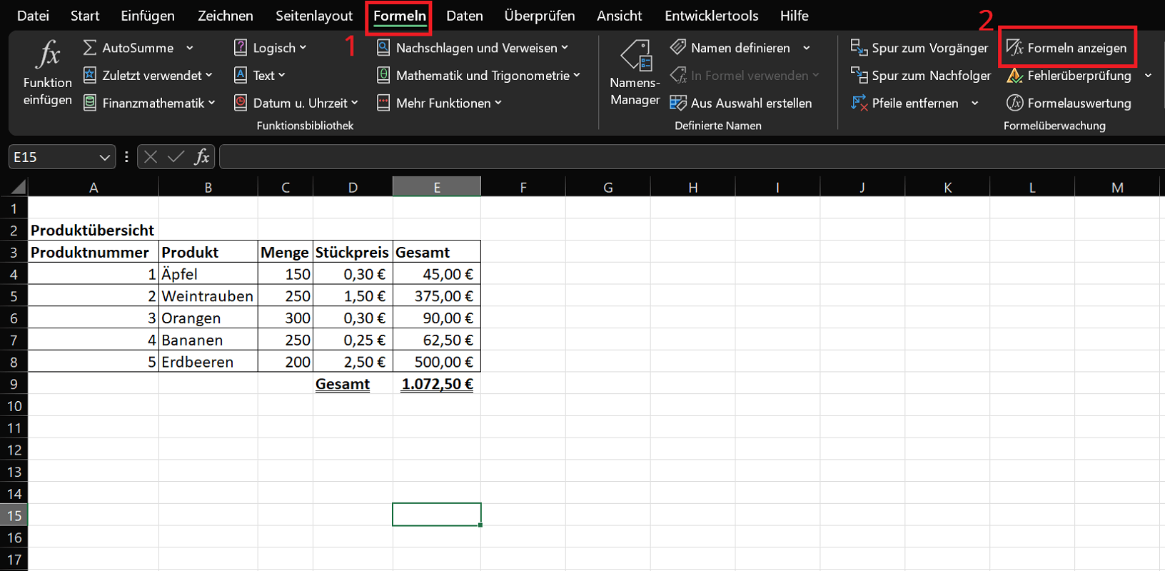 Afficher les formules dans Excel