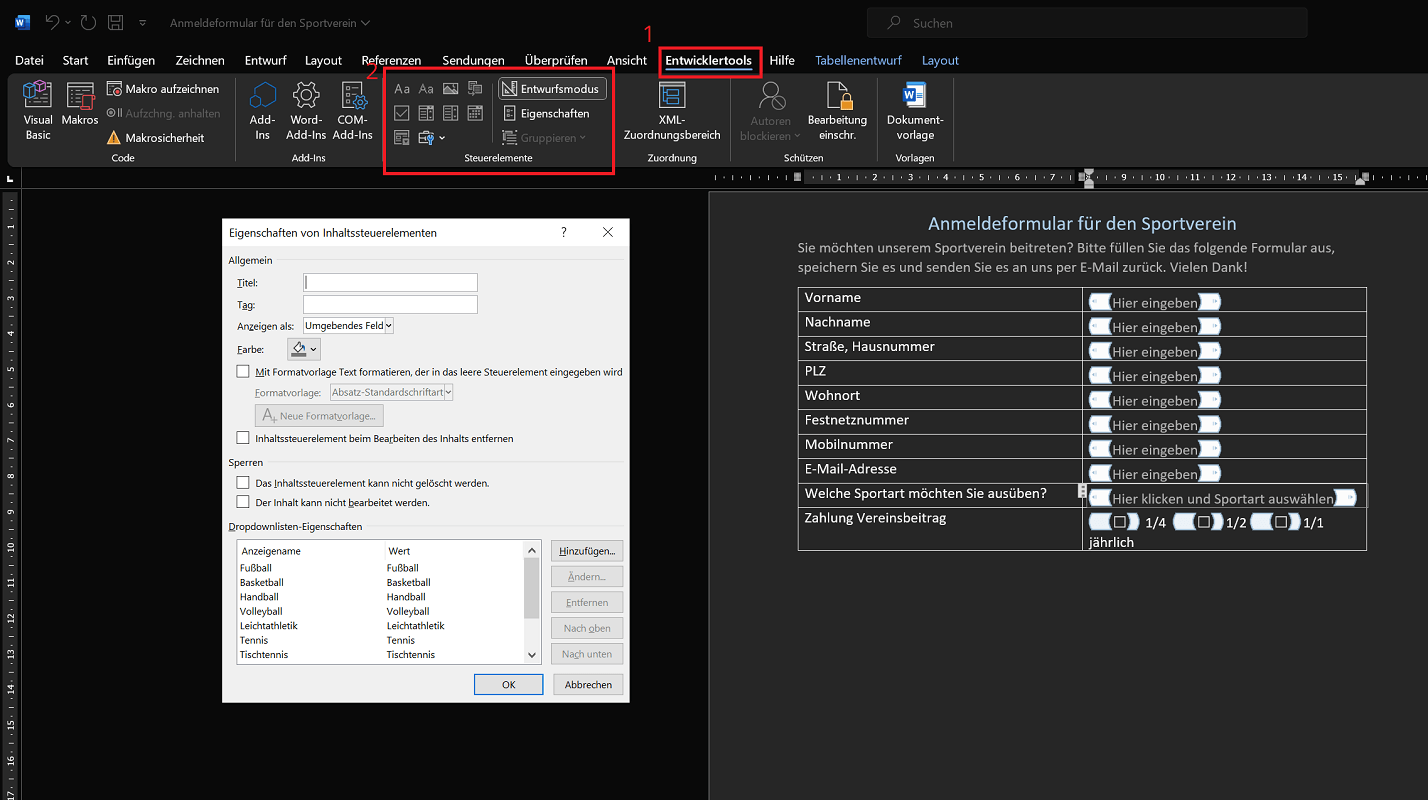 Créer un formulaire dans Word