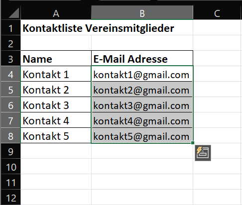Copier des contacts à partir d'une liste Excel