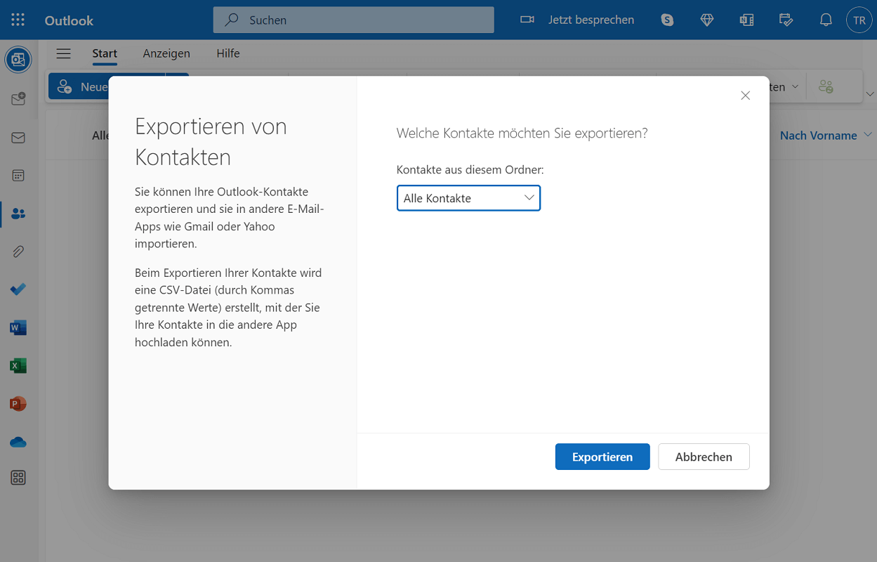 Exporter les contacts dans la version Web d'Outlook