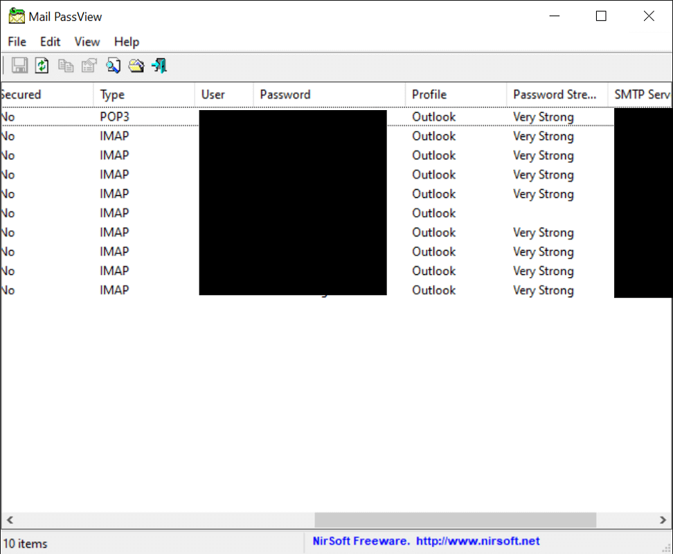 Lire le mot de passe Outlook avec Mail PassView