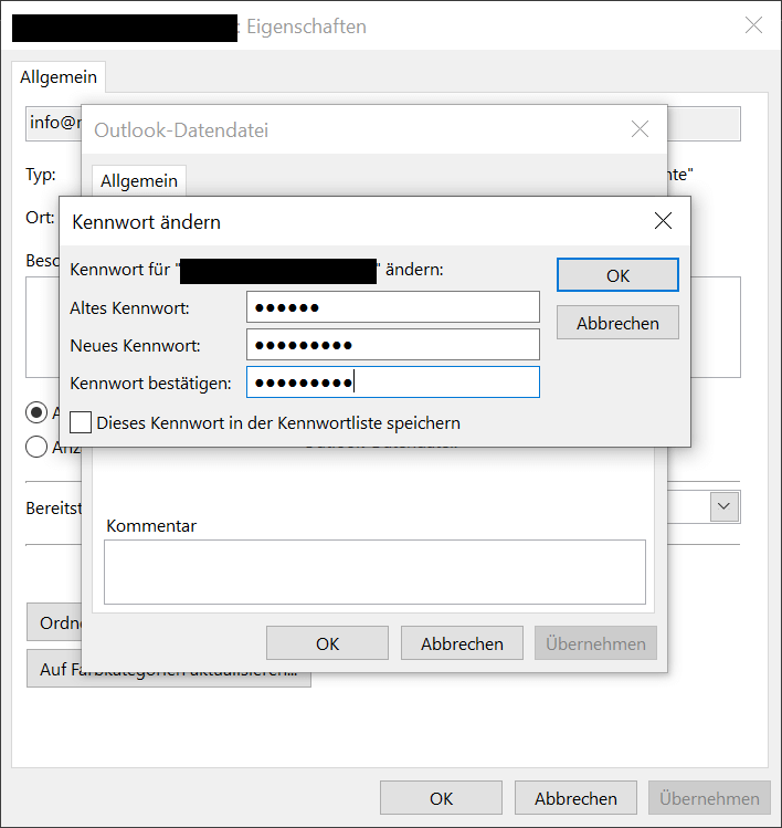 Mot de passe principal dans Outlook
