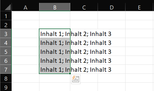 Diviser plusieurs cellules avec du contenu dans Excel