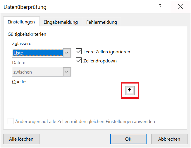 Menu Excel avec la fonction de validation des données