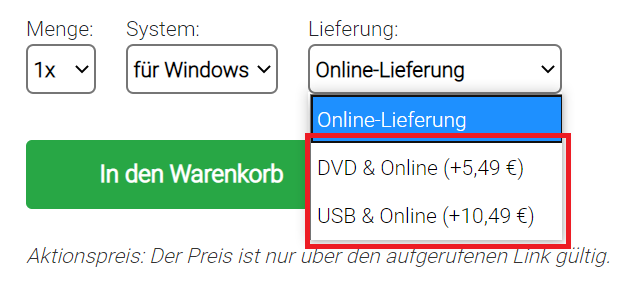 Option de commande Microsoft Office sous forme de DVD ou de clé USB