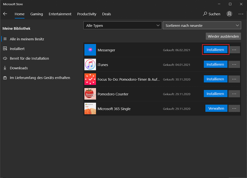 Vous pouvez installer rapidement et facilement des applications sur le nouvel ordinateur via le Microsoft Store
