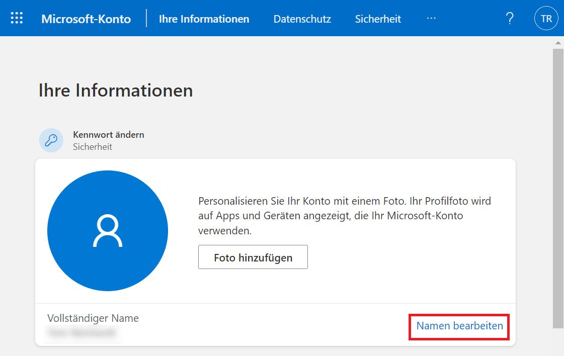 Changer le nom du compte Microsoft