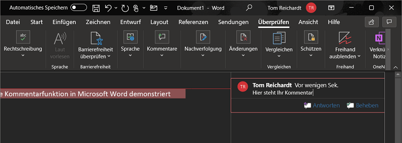 Insérer un nouveau commentaire dans Microsoft Word