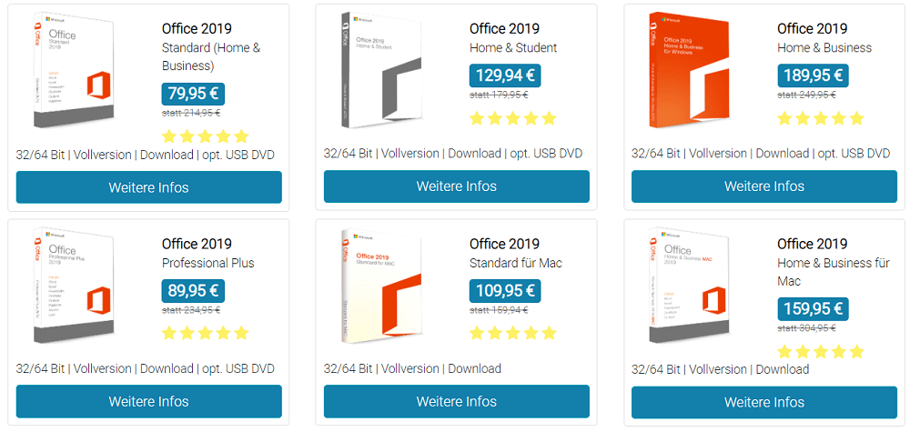 Les versions d'Office 2019 en un coup d'œil