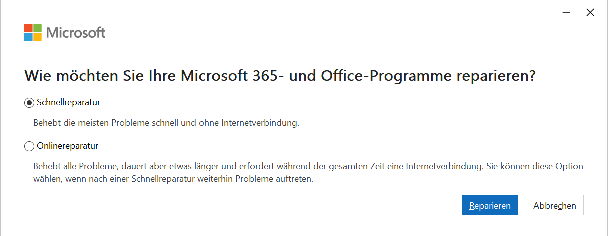 Démarrer la réparation d'Office Outlook