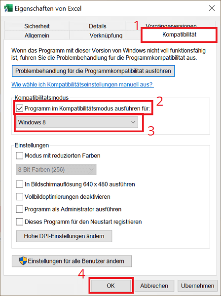 Démarrez le programme Office en mode de compatibilité