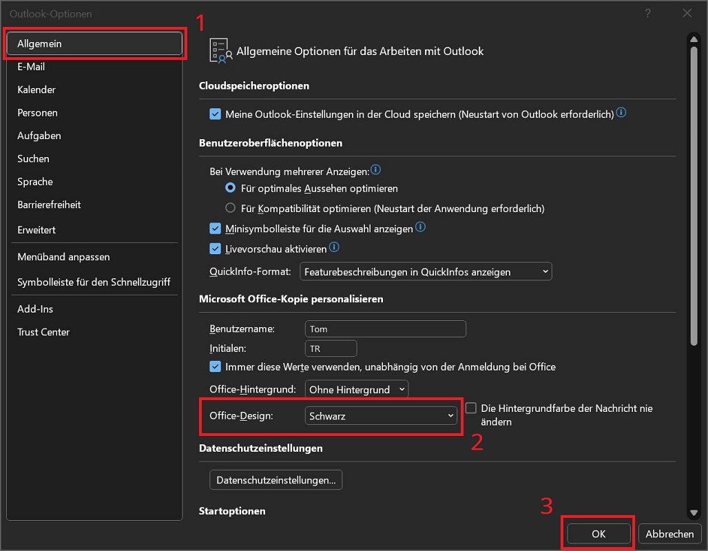 Activer le mode sombre d'Outlook dans l'application Windows