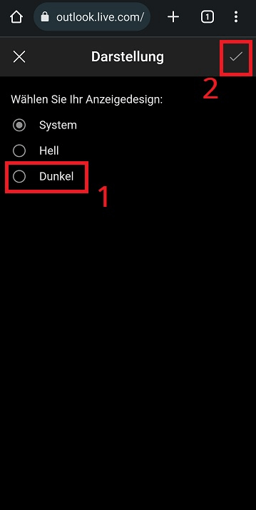 Activez le mode sombre d'Outlook sur votre smartphone ou tablette dans le navigateur Internet