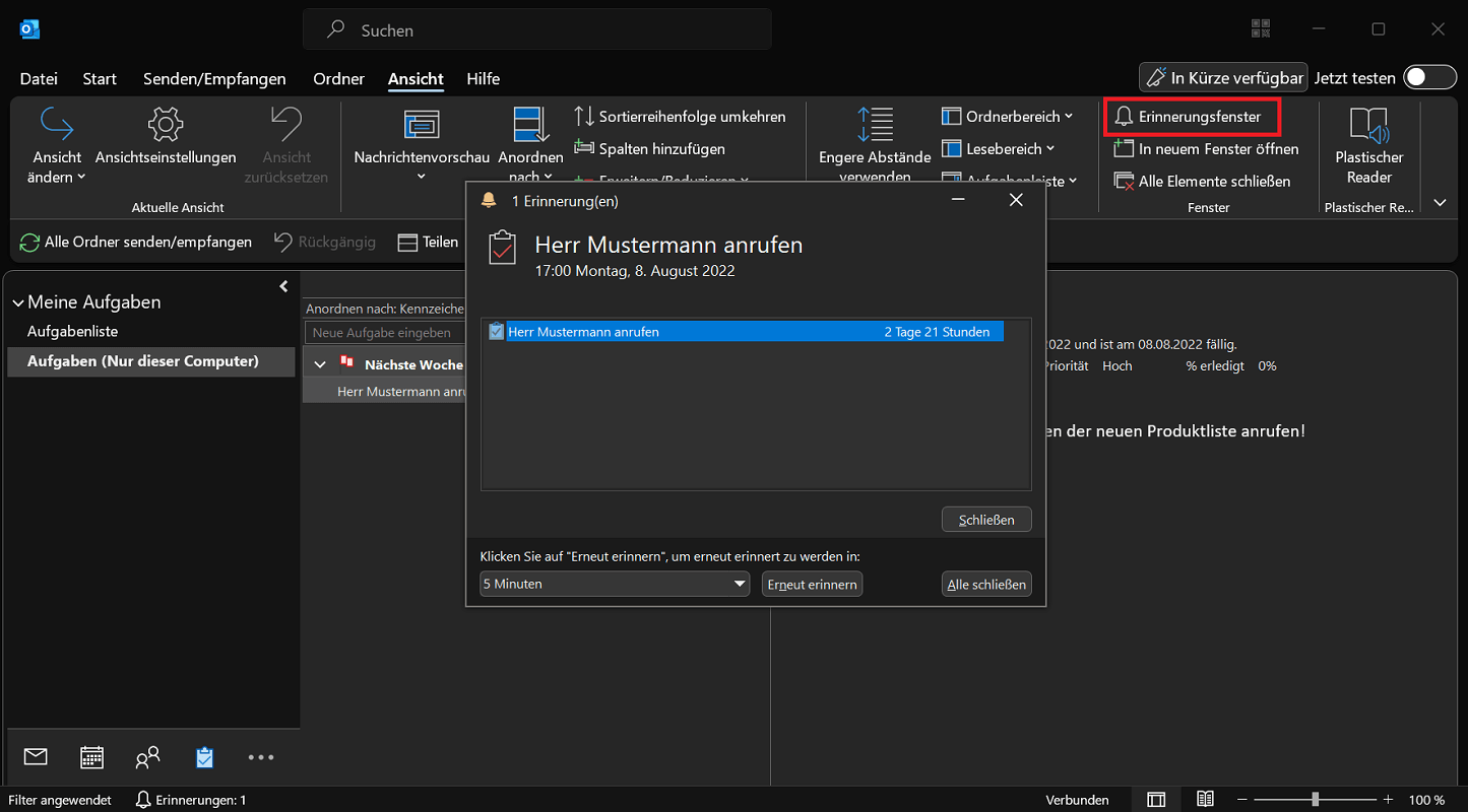 Afficher tous les rappels actuels dans Outlook
