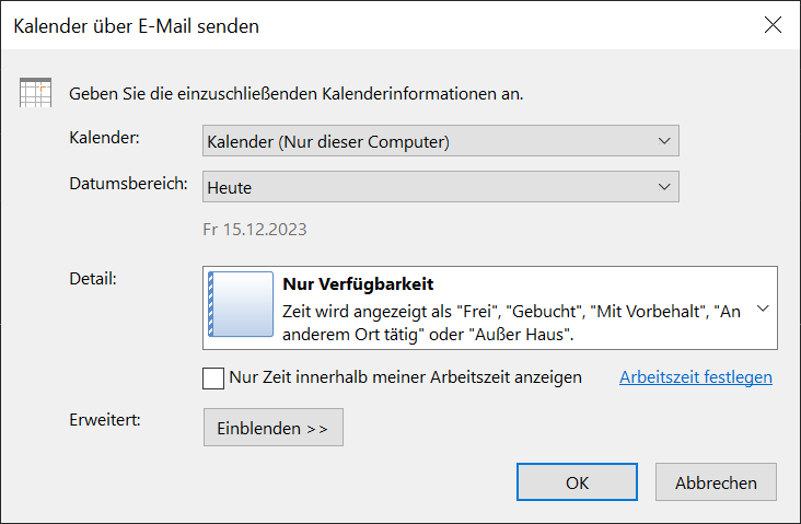 Envoyer le calendrier Outlook par e-mail