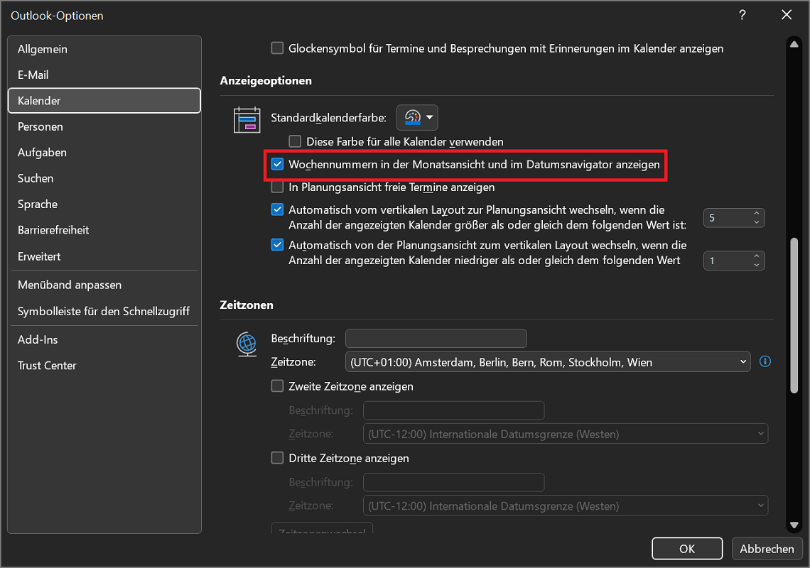Activez et affichez la semaine calendaire dans Outlook à l'aide des options