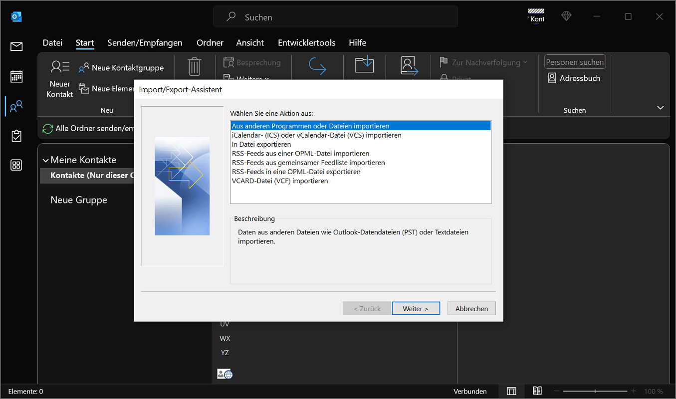 Importer des contacts Outlook