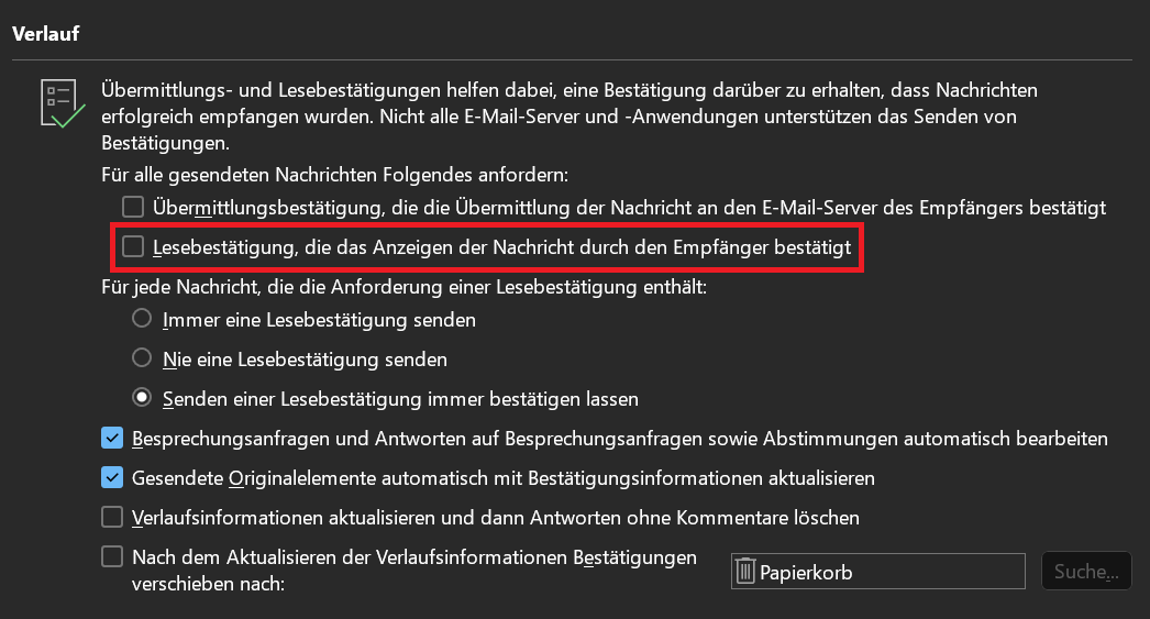 Désactiver les confirmations de lecture Outlook