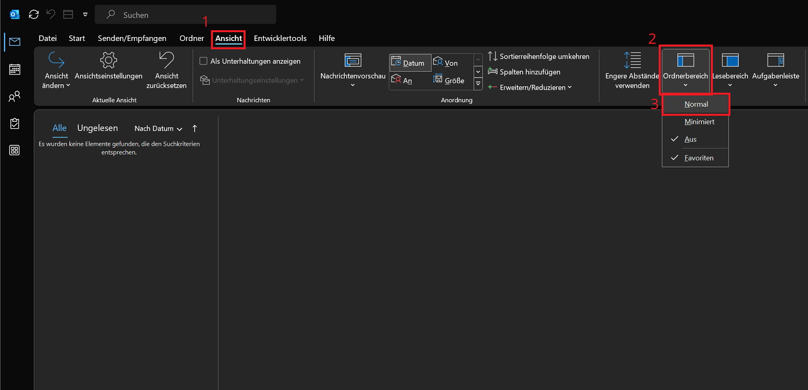 Activer le volet des dossiers dans Outlook