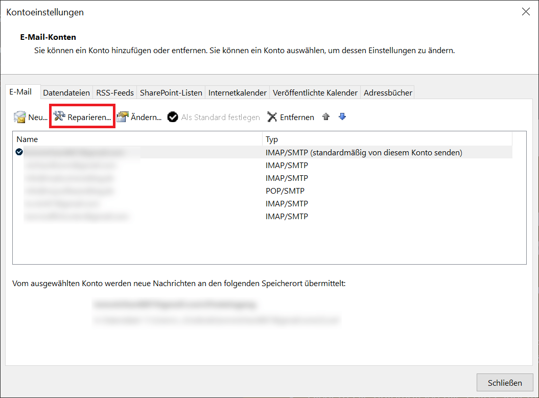 Réparer le profil Outlook