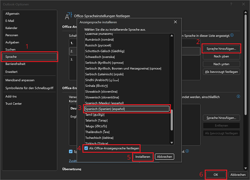 Ajouter plus de modules linguistiques dans Outlook