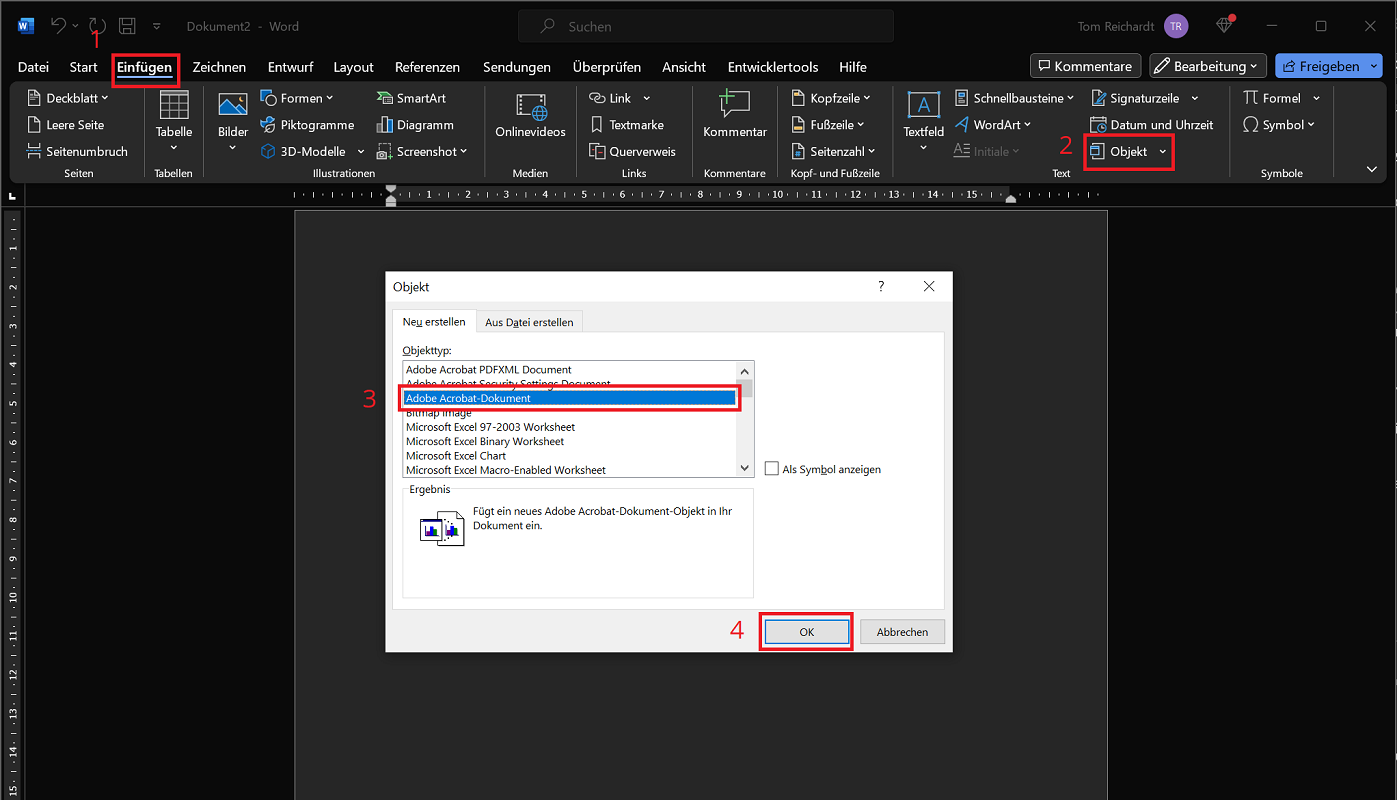 Insérer un fichier PDF dans Word
