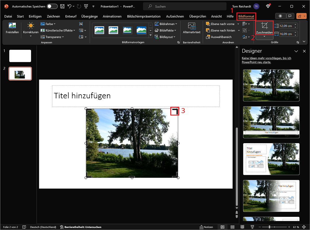 Recadrer l'image dans PowerPoint avec des repères de coupe