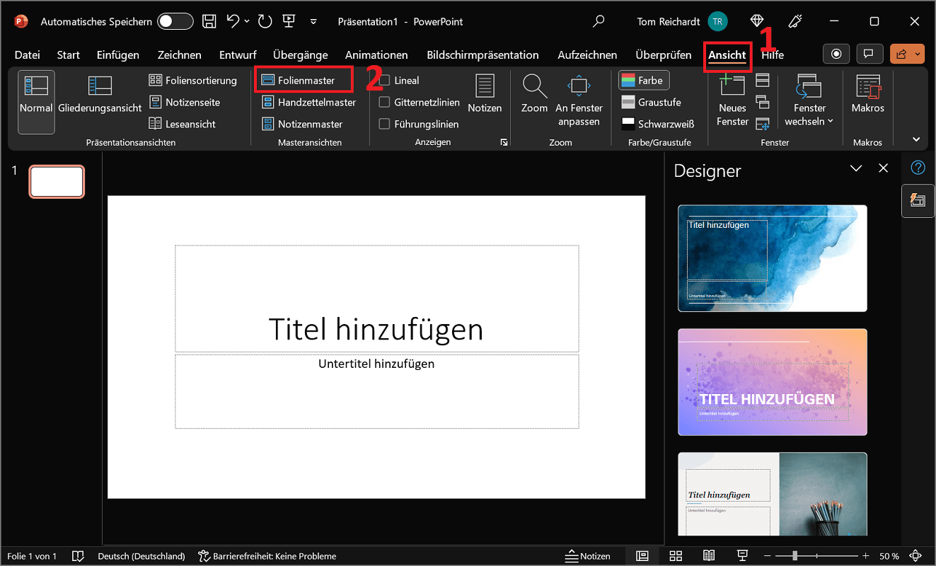 Ouvrir le masque des diapositives PowerPoint