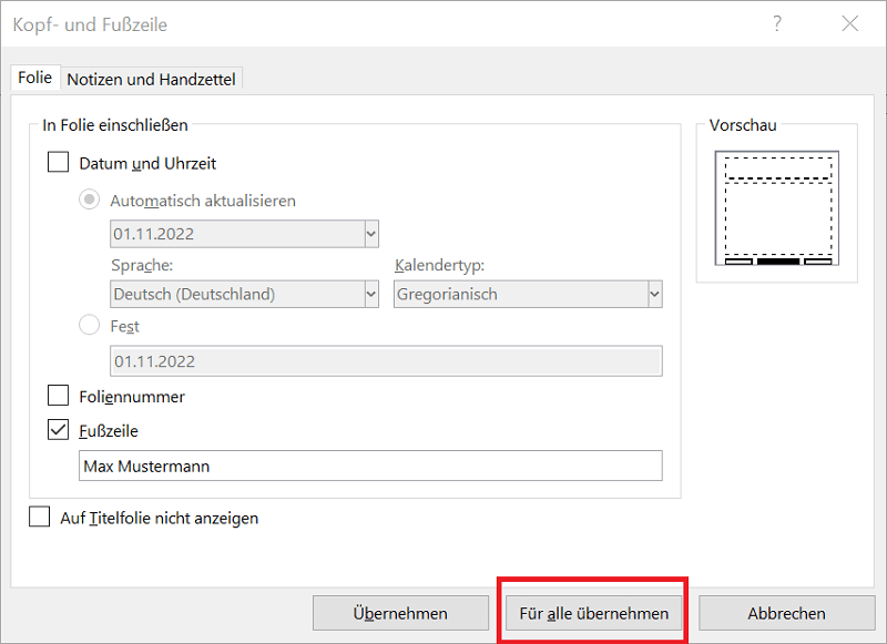 Changer le pied de page de toutes les diapositives dans PowerPoint