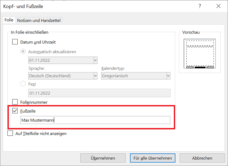Modifier le pied de page PowerPoint dans les options