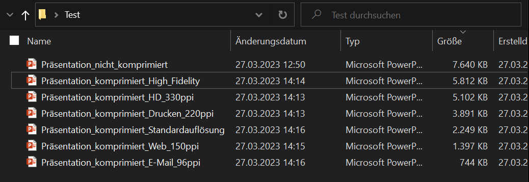 Test de compression dans PowerPoint