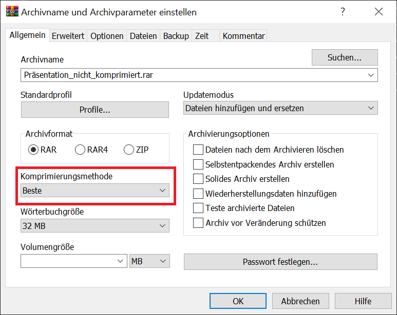 Compresser une présentation PowerPoint avec WinRar