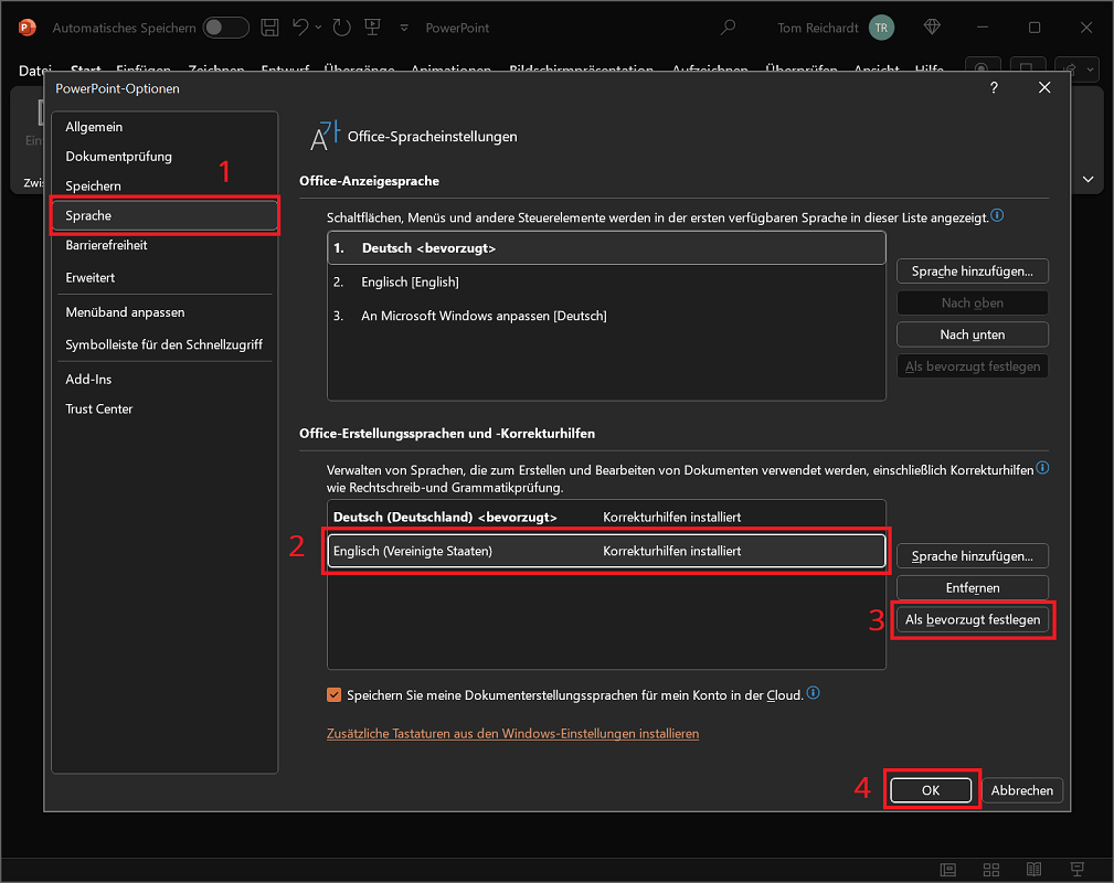 Changer la langue orthographique dans PowerPoint
