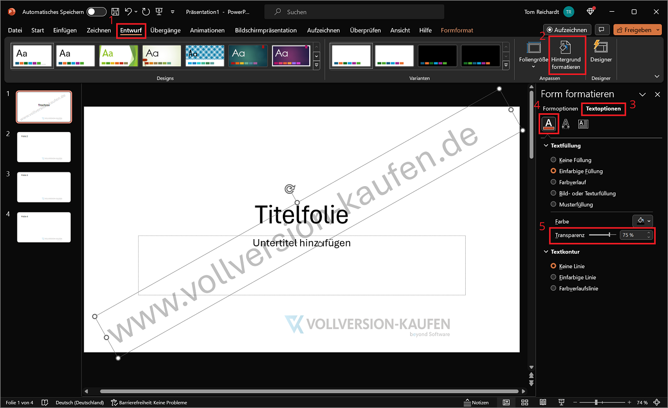 Insérer un filigrane dans PowerPoint sous forme de texte
