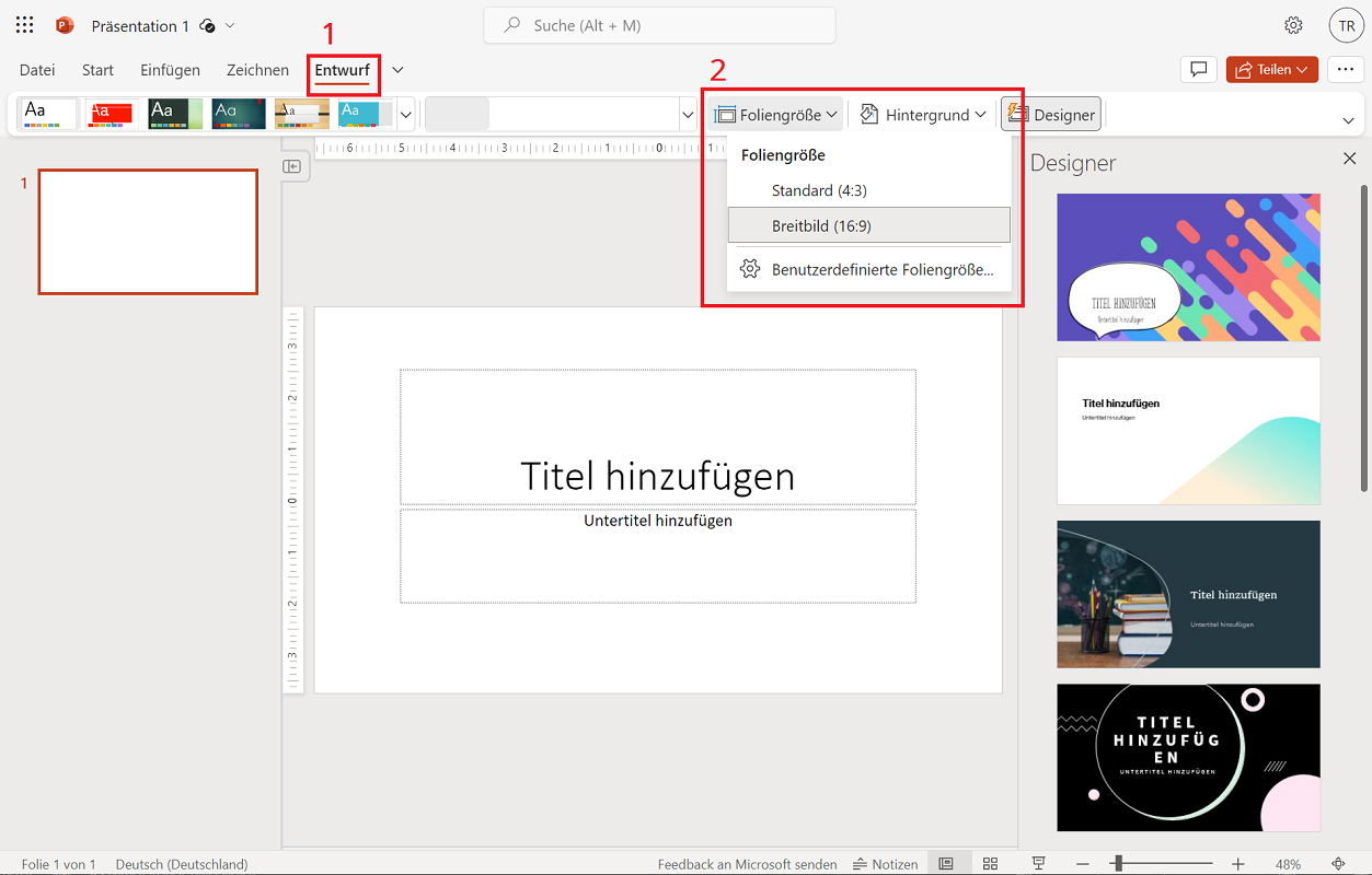Changer le format dans la version Web de PowerPoint