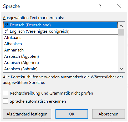 Changer la langue pour la relecture et l’orthographe dans Word