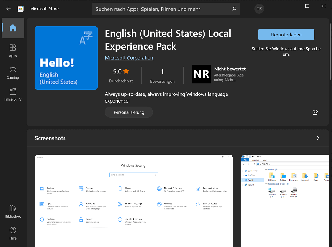 Téléchargez les modules linguistiques depuis le Windows Store