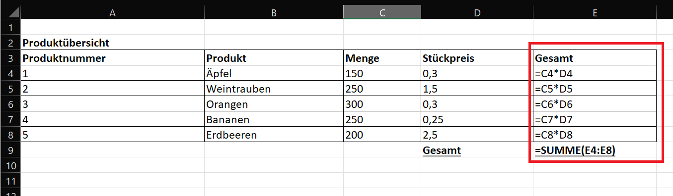 Tableau après activation de la formule