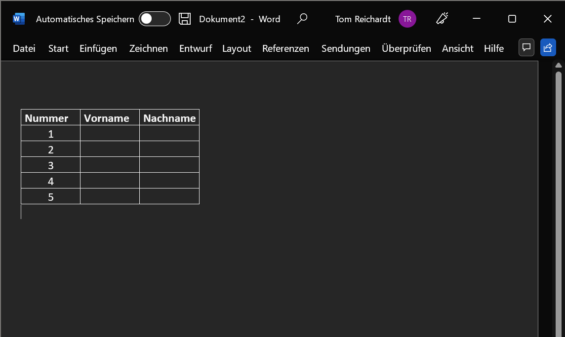 Tabelle in Word einf&uuml;gen