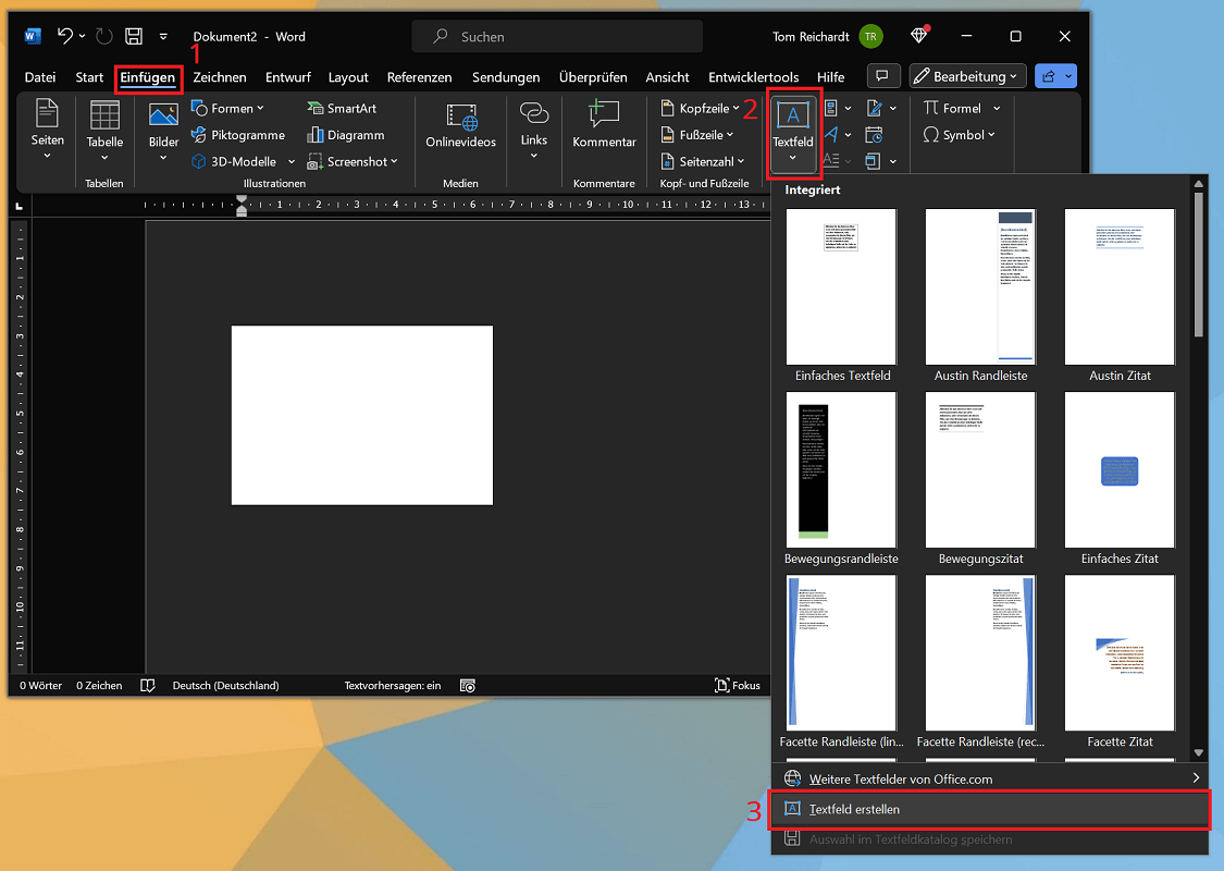 Insérer un champ de texte dans Word